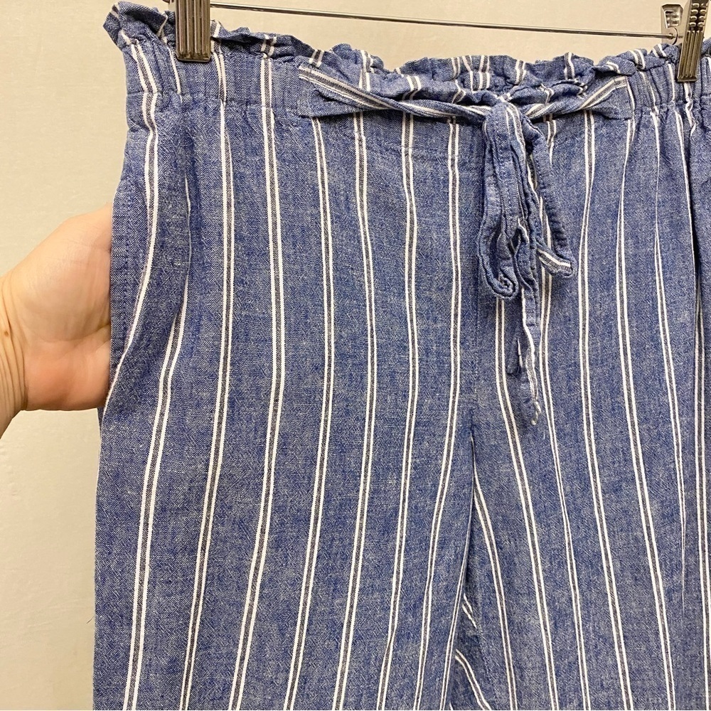 Beach Lunch Lounge Linen Blend Pants Blue White Stripe Womens Size Large - Picture 6 of 13